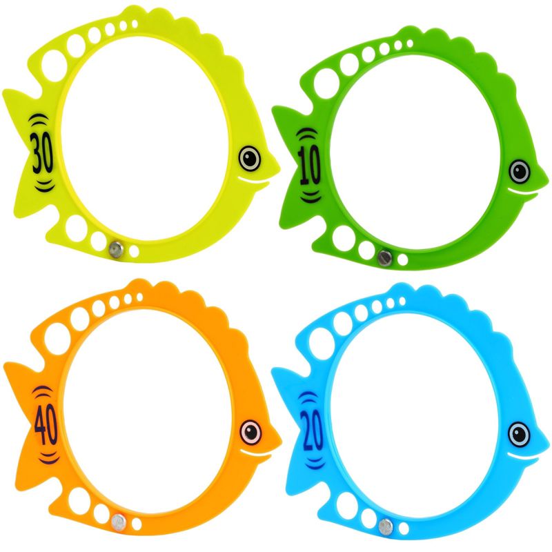 Blue Panda 12 Pack Fish Pool Rings for Kids Diving, Underwater Swim Dive Rings, Summer Sinking Swimming Toys, (7x6 in, 4 Colors), 5 of 9
