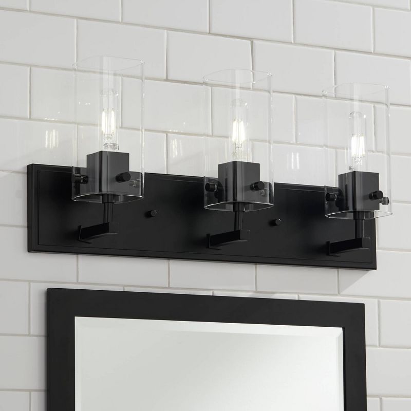Possini Euro Design Metis Modern Wall Light Black Hardwire 24 1/4" 3-Light Fixture Clear Glass Shade for Bathroom Vanity Hallway Reading Living Room, 2 of 8
