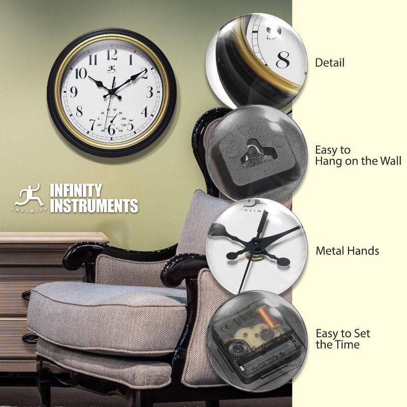 12&#34; Classic Trim Indoor/Outdoor Wall Clock Gold - Infinity Instruments, 4 of 7