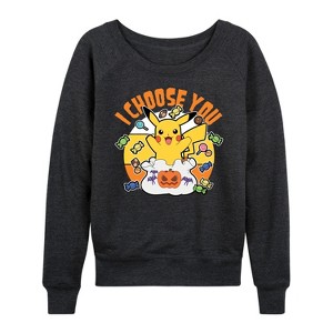 Women's - Pokémon - Candy I Choose You Lightweight French Terry Wide Neck Long Sleeve Shirt - 1 of 4