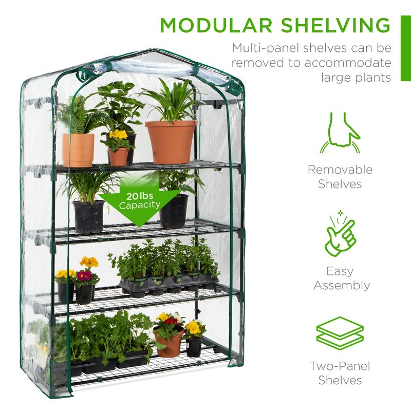 Best Choice Products 40in Wide 4-Tier Mini Greenhouse, Portable Indoor Outdoor Arboretum for Yard w/ Steel Shelves, 5 of 8
