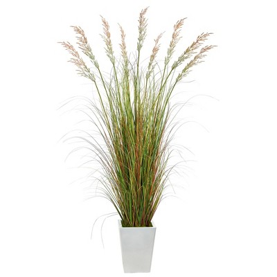 Nearly Natural 74-in Grass Artificial Plant in White Metal Planter