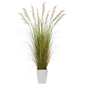 Nearly Natural 74-in Grass Artificial Plant in White Metal Planter - 1 of 4