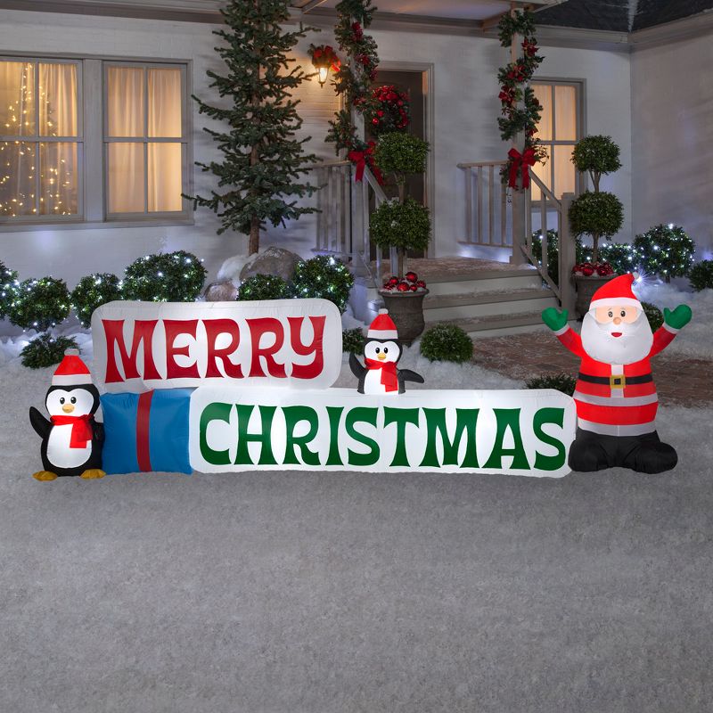 Gemmy Airblown Inflatable Merry Christmas Sign w/Santa and Penguin Scene w/LED , 3.5 ft Tall, 2 of 3