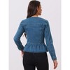 INSPIRE CHIC Women's Peplum Collarless Round Neck Button Down Cropped Ruffle Hem Denim Jackets - image 4 of 4