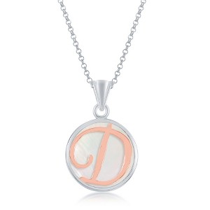 Bella Silver Sterling Silver, MOP 18" Pendant Necklace, Rose Gold Script Initial - White - 1 of 2