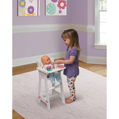 White and Pink Gingham Doll High Chair with Accessories