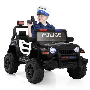 Sandinrayli 12V Police Car Ride on with Remote Control, Battery Powered Vehicles w/Music/Headlights, Black - 1 of 4