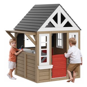 Outdoor Wooden Playhouse with Door, Windows & Sink - 1 of 4