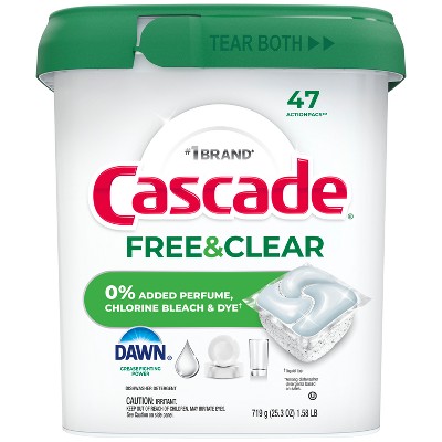 Cascade ActionPacs Free & Clear Dishwater Detergents - Unscented - 47ct