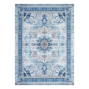 Washable Vintage Oriental Rug Non Slip Low Pile Rug Soft Throw Floor Cover Retro Medallion Foldable Indoor Carpet for Living Room Bedroom Playroom - 1 of 4
