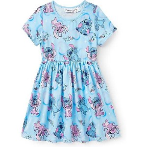 Disney Stitch Toddler Short Sleeve Casual Summer A Line Dresses Stitch Blue 2T
