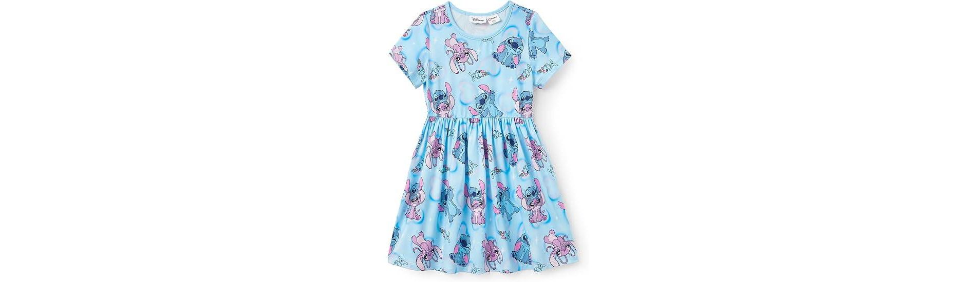 Disney Stitch Kids Short Sleeve Casual Summer A Line Dresses Stitch Blue 5-6