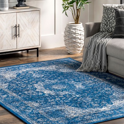 Dark Blue Rectangular Synthetic Persian Area Rug 6' x 9'