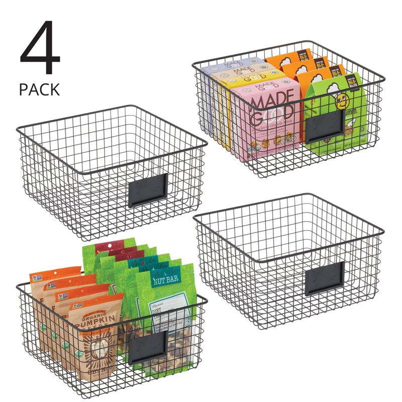 mDesign Square Steel Kitchen Organizer Basket - Label Slot, 2 of 7