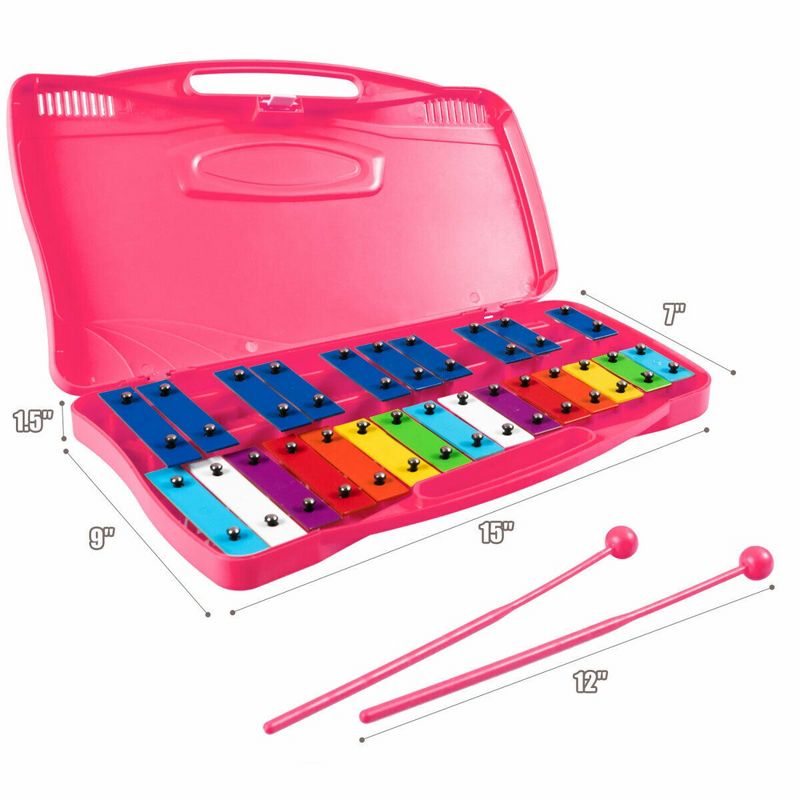 Costway 25 Notes Kids Glockenspiel Chromatic Metal Xylophone w/Case and 2 Mallets, 3 of 11