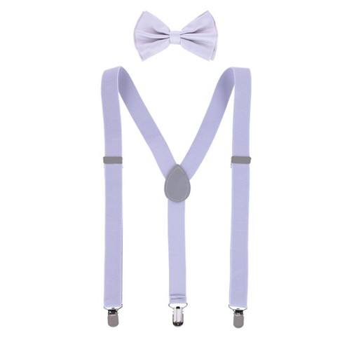 CTM Men's Solid Fashion Color Bow Tie and Suspender Set, Light Grey