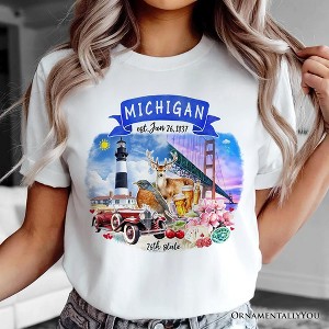 Artistic Michigan State Themes and Landmarks T-Shirt, Tee for History and Travel Lovers| OrnamentallyYou - 1 of 4