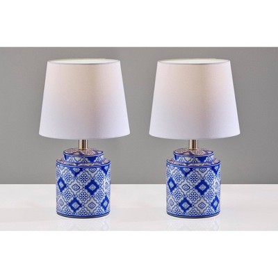 Polly 17" White and Blue Ceramic Table Lamps Set of 2