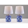 Adesso (Set of 2) Polly Bonus Table Lamps White and Blue: Ceramic Base, Polyester Drum Shade, ETL Listed - 2 of 4