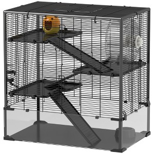 Skyzone 55" Black Metal Cat Cage: 4-Tier 21 sq.ft Activity Center with 5 Platforms, 3 Ramps, 87 DIY - 1 of 4