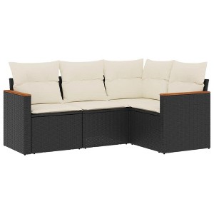 vidaXL 4 Piece Patio Sofa Set with Cushions Black and Cream Poly Rattan - Without Table - 1 of 4
