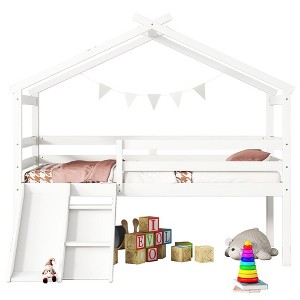 65.5"H Twin Size Loft Bed With Versatile Slide, Ladder, Pine Wood Frame, Safety Guardrail, Modern Toddler Loft Bed, No Box Spring Required - 1 of 4