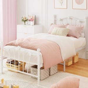 Enchanted Heart Twin Bed Frame – Dual Heart Headboard & Tailboard for Girls, Heavy-Duty Metal Slats (No Box Spring), Noise-Free - 1 of 4