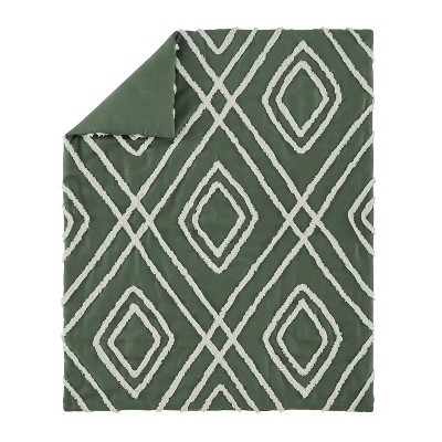 Dark Sage Green and Ivory Microfiber Baby Crib Bedding Set