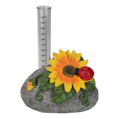 Northlight 7" Sunflower and Ladybug Rock Garden Rain Gauge