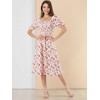 Allegra K Women's Cottagecore Floral Square Neck Puff Sleeves Summer Midi Smocked Dress - 2 of 4