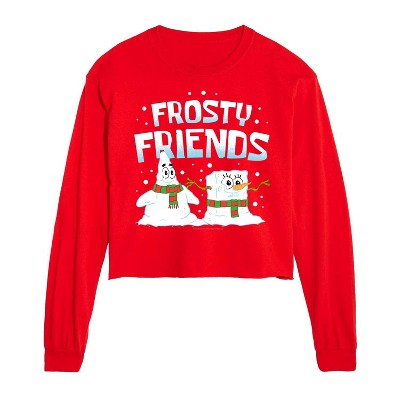 SpongeBob SquarePants Frosty Friends Cropped Long Sleeve T-Shirt - Red - 2 X-Large