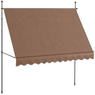Manual Retractable Awning, 118" Non-Screw Freestanding Patio Sun Shade Shelter with Support Pole Stand