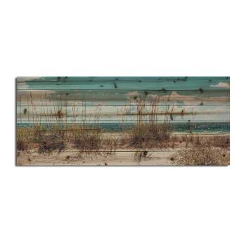 19" x 45" Sand Dunes Long Print on Planked Wood Wall Sign Panel Blue - Gallery 57
