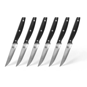 MasterChef 6pc Steak Knives Set Stainless Steel Blades Performance Collection: High Carbon, Black Handles, Hand Wash - 1 of 1