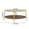 Angel Sar Modern Round Coffee Table, 29.9 Inch Walnut 2-Tier Glass Top Table with Gold Base for Living Room - 3 of 4