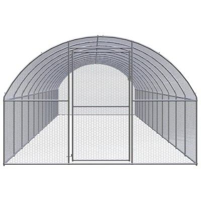 vidaXL Outdoor Chicken Coop, Large 9.8'x39.4'x6.6', Galvanized Steel Construction, Easy to Clean, Spacious Poultry Cage with Wire Mesh for Supervision