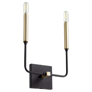 Quorum Lighting Lacy 2-Light Wall Mount, Noir/Aged Brass, 10W x 13.75H x 3.5D, Damp Rated - 1 of 1