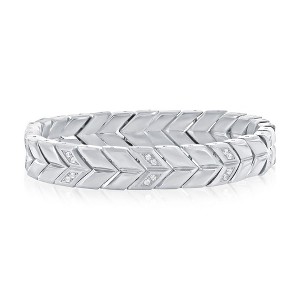 Metallo Stainless Steel, Polished & Matte CZ Chevron Design Bracelet - Silver - 8.5 Inch - 1 of 4