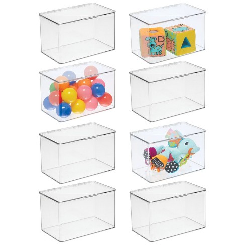 mDesign Plastic Stackable Rectangular Storage Container Bin with Hinged Lid  for Organizing Kids Room, Play Room, Nursery; Holds Small Toys, Crayons