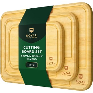 Royal Craft Wood Premium Set of 3 Bamboo Cutting Boards for Kitchen - Wooden Cutting Board & Serving Tray with Juice Groove for BBQ, Fish & Vegetables - 1 of 4