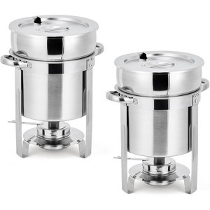 11QT Soup Chafer Set, Stainless Steel Round Soup Warmer with Pot, Notched Lids & Fuel Holders, Commercial Food Warmer for Buffets Events Party - 1 of 4