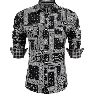 COOFANDY Mens Paisley Printed Shirts Casual Long Sleeve Button Down Shirts Floral Dress Shirt with Pockets - 1 of 4