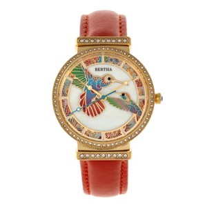 Bertha Emily Mother-Of-Pearl Leather-Band Watch - Gold/Orange - 1 of 3