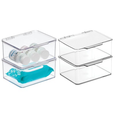 mDesign Plastic Playroom/Gaming Storage Organizer Box, Hinged Lid, 8 Pack,  Clear