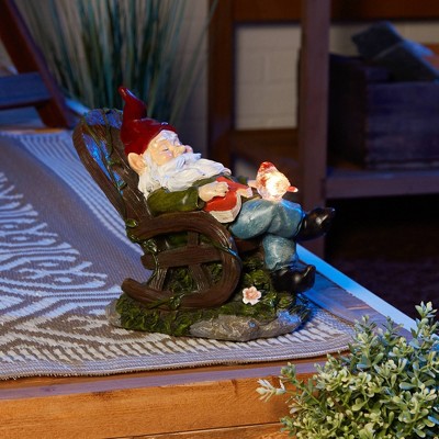 Solar Red Bird Rocking Chair Gnome Garden Statue