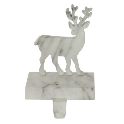 Northlight 7.5" White and Black Marbled Standing Deer Christmas Stocking Holder