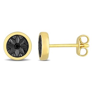 EVERLY JEWELRY | Yellow Plated Sterling Silver Black Diamond Accent Circle Men's Stud Earrings - 1 of 4