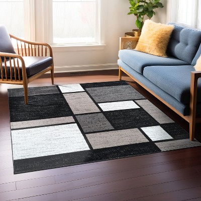 Gray and Black Geometric Square Area Rug 6'6" x 6'6"