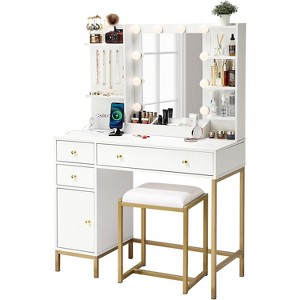 Vanity Desk with Mirror, Makeup Vanity Table, Dressing Table with Drawers & Storage Shelves, Vanity Table Set for Bedroom Dressing Room - 1 of 4